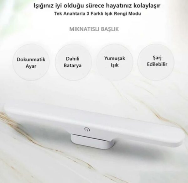 Cata Şarjlı Kolay Taşınabilir Mıknatıslı LED Işık Kablosuz Kademeli 3 Renk Aplik Abajur - Görsel 3